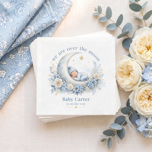 Over the Moon Baby Shower Napkins with Custom Name - Pretty Gifted