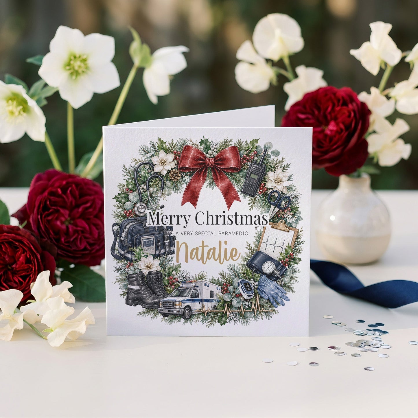 Paramedic Christmas Card, Personalized EMT Keepsake Gift - Pretty Gifted