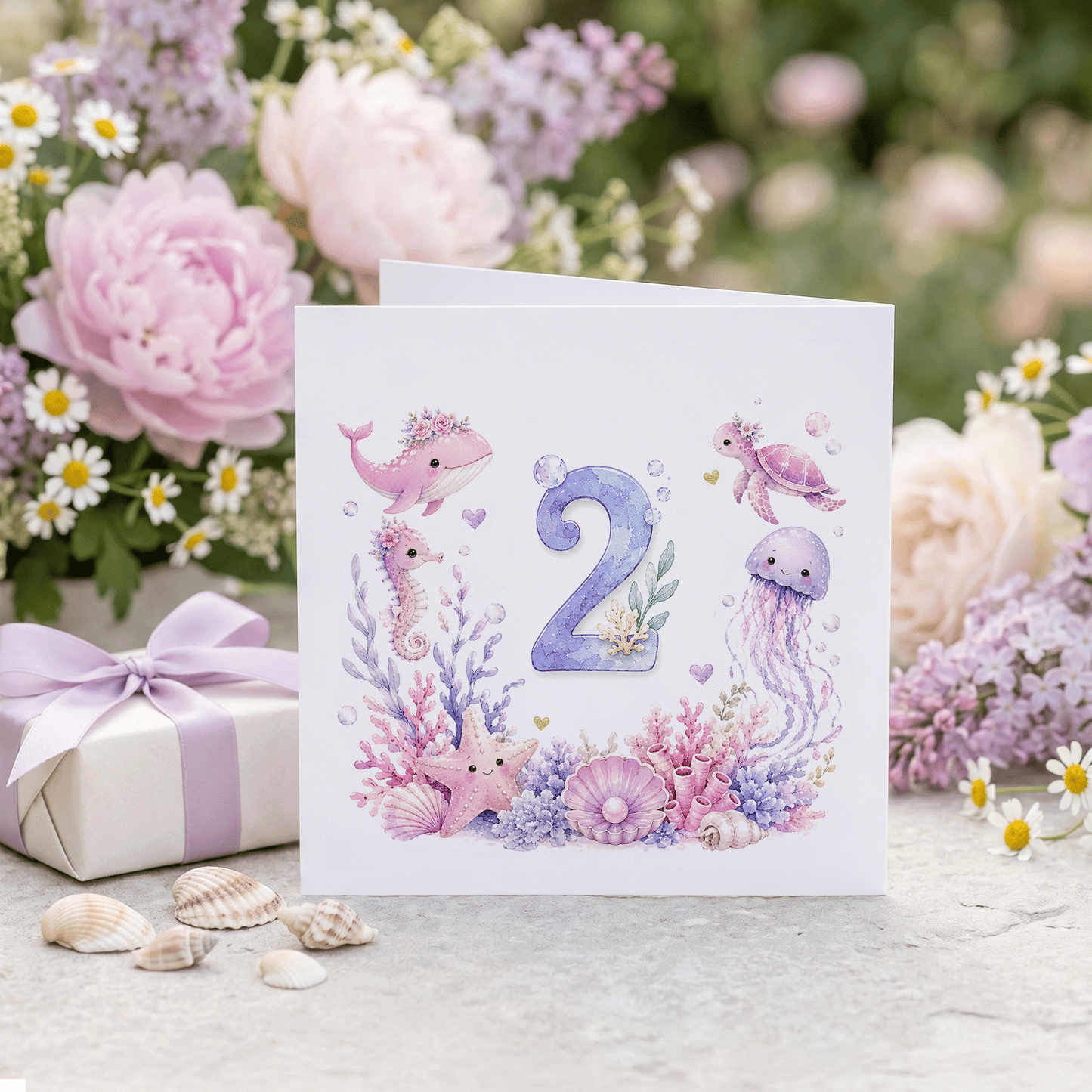 Pastel Ocean Birthday Card for Girls, Personalized Any Age - Pretty Gifted