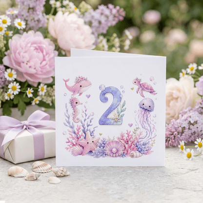 Pastel Ocean Birthday Card for Girls, Personalized Any Age - Pretty Gifted