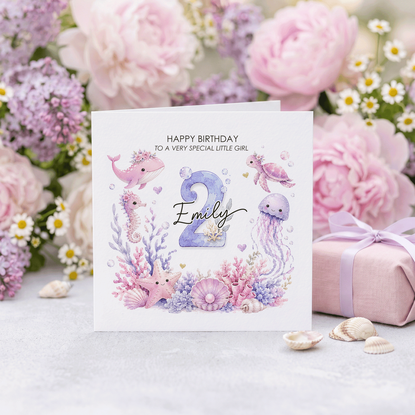 Pastel Ocean Birthday Card for Girls, Personalized Any Age - Pretty Gifted