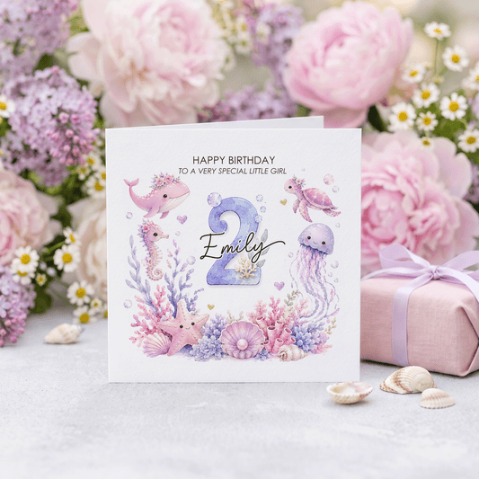 Pastel Ocean Birthday Card for Girls, Personalized Any Age - Pretty Gifted