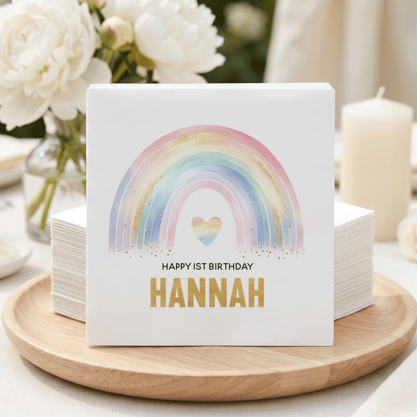 Pastel Rainbow Birthday Napkins, Personalized Girl Party - Pretty Gifted