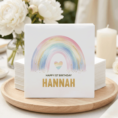 Pastel Rainbow Birthday Napkins, Personalized Girl Party - Pretty Gifted