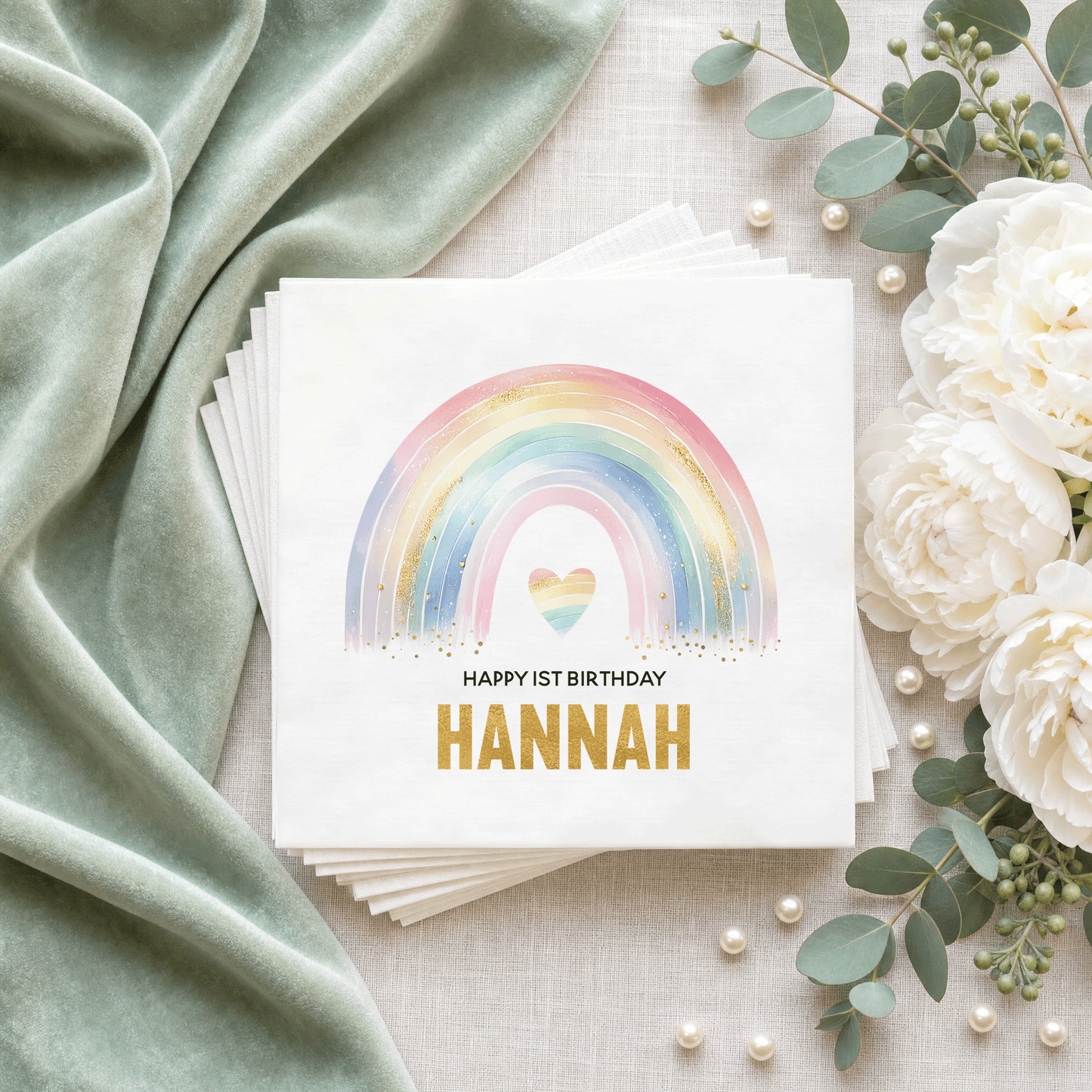 Pastel Rainbow Birthday Napkins, Personalized Girl Party - Pretty Gifted