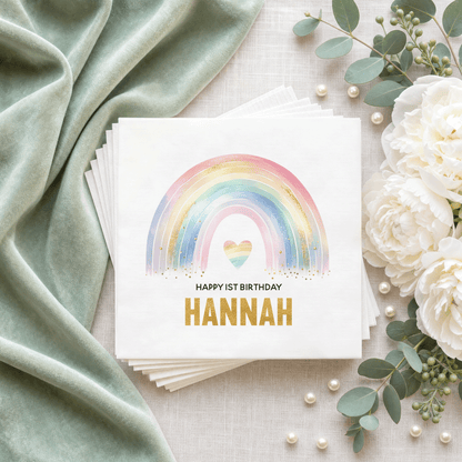 Pastel Rainbow Birthday Napkins, Personalized Girl Party - Pretty Gifted