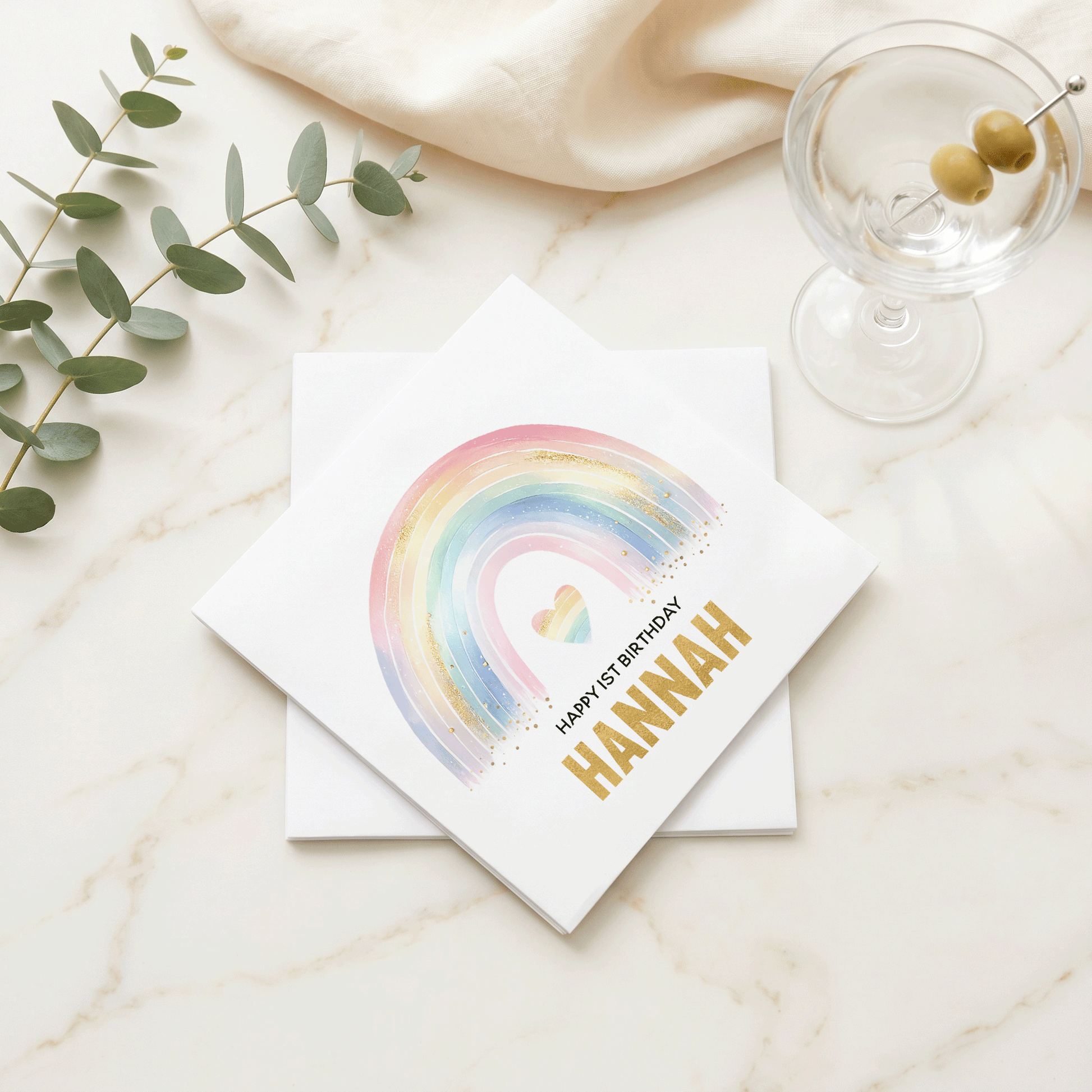 Pastel Rainbow Birthday Napkins, Personalized Girl Party - Pretty Gifted