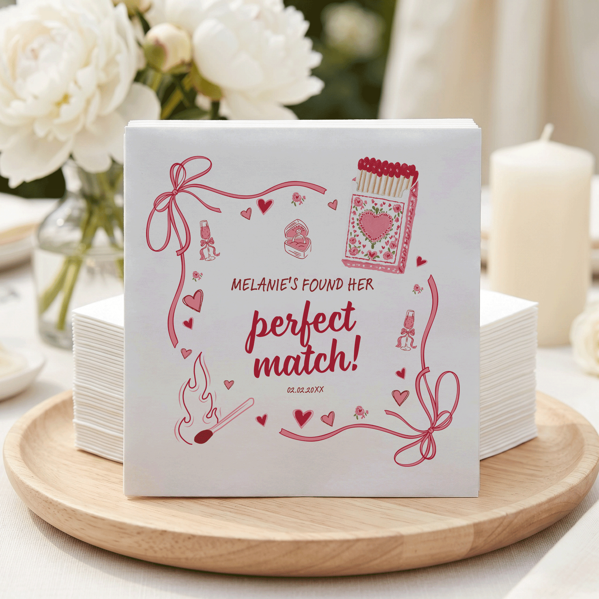 Perfect Match Coquette Bridal Shower Napkins, Personalized - Pretty Gifted