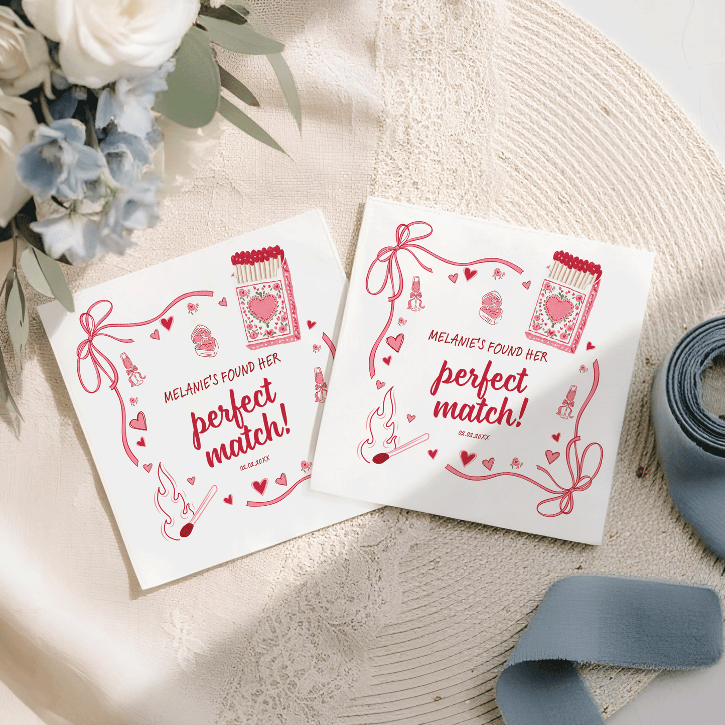 Perfect Match Coquette Bridal Shower Napkins, Personalized - Pretty Gifted