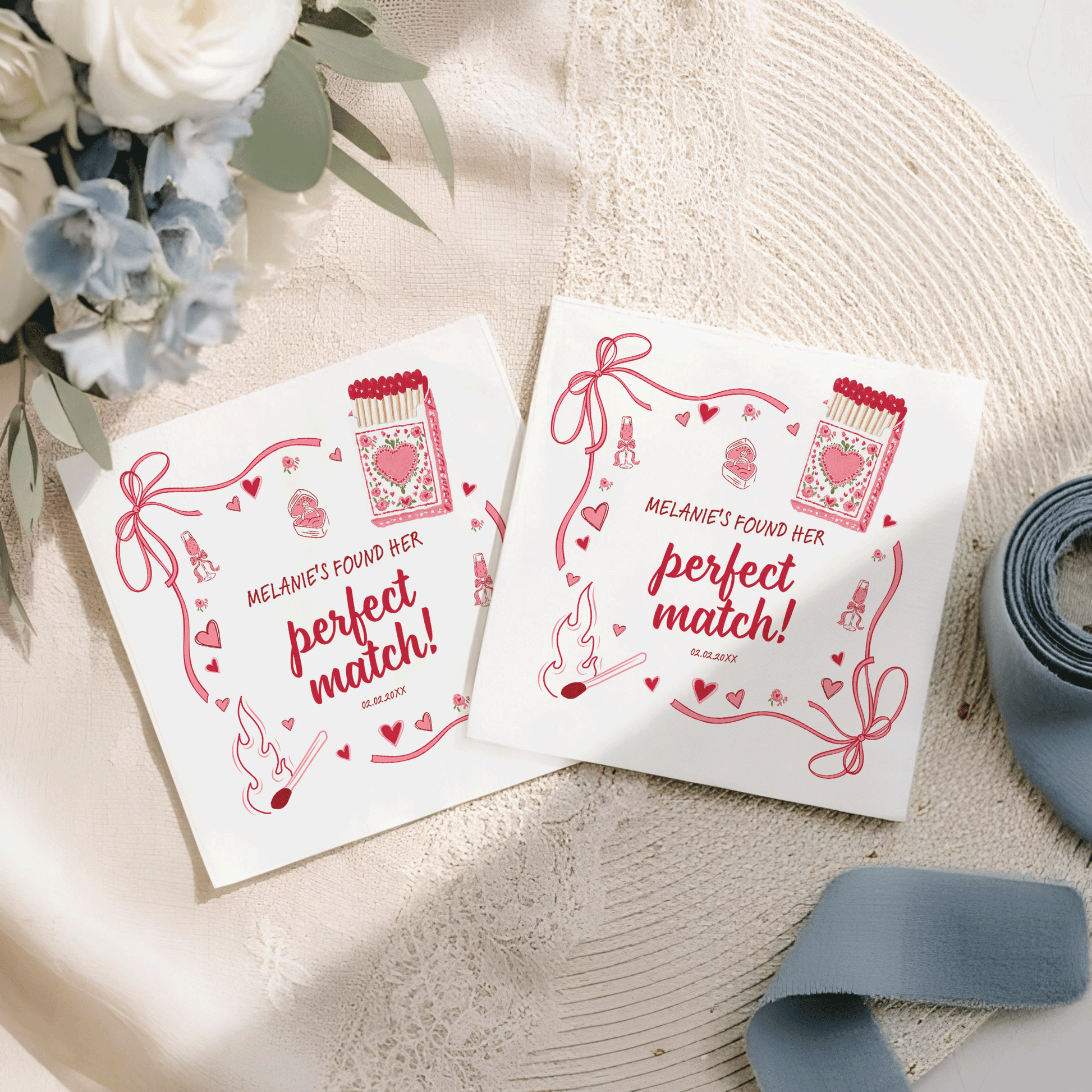 Perfect Match Coquette Bridal Shower Napkins, Personalized - Pretty Gifted