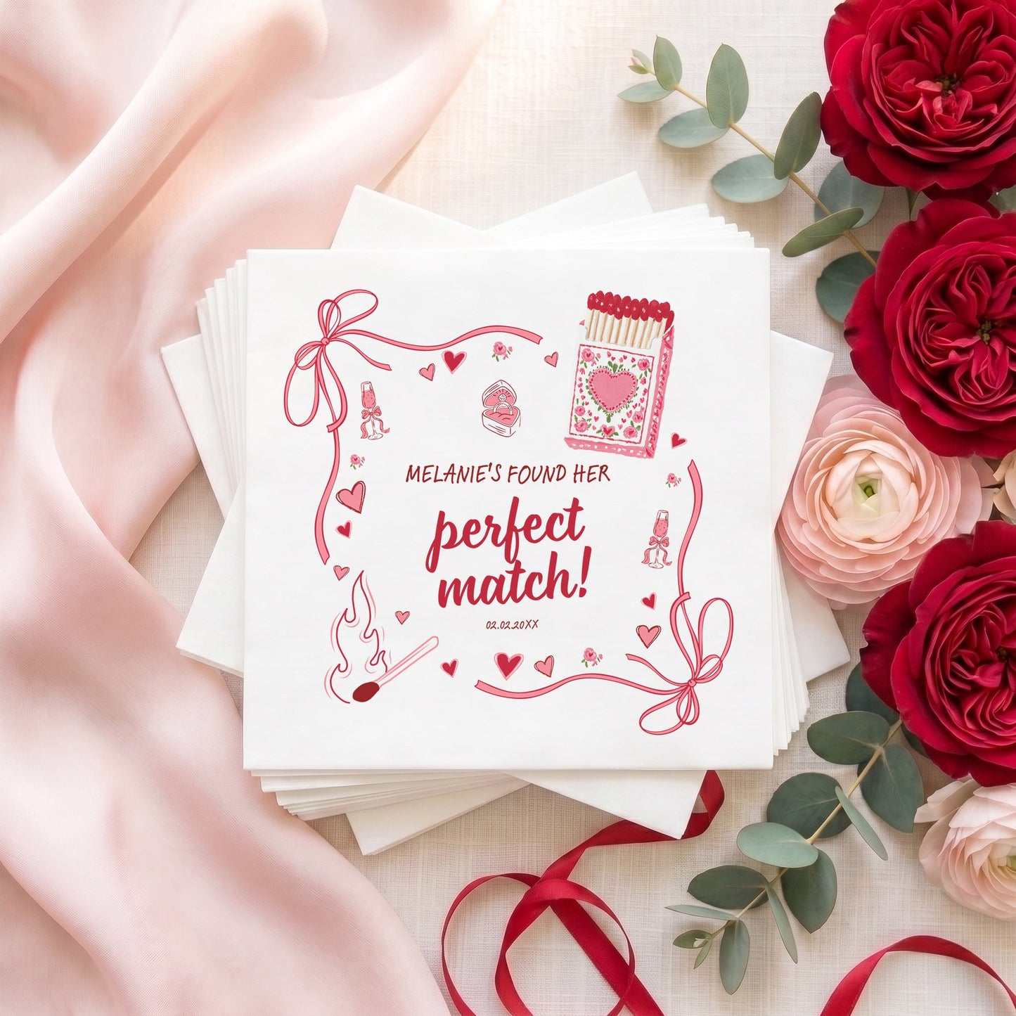 Perfect Match Coquette Bridal Shower Napkins, Personalized - Pretty Gifted