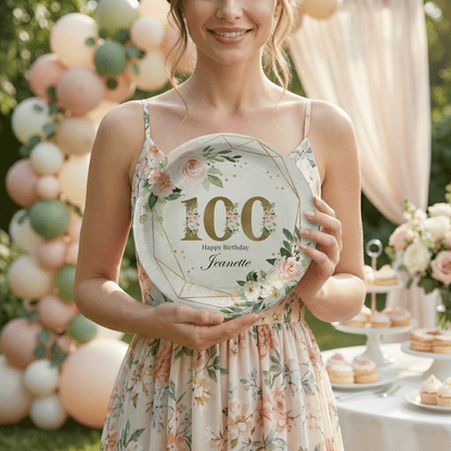 Personalized 100th Birthday Plates, Blush Rose Gold Geometric - Pretty Gifted