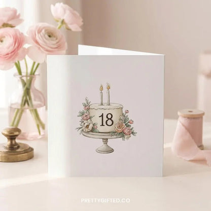 Personalized 18th Birthday Card with Illustrated Blush Floral Cake - Pretty Gifted