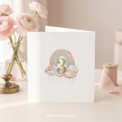 Personalized 3rd Birthday Card – Rainbow Birthday Card for Girls with Custom Name - Pretty Gifted
