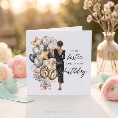 Personalized 60th Birthday Card for Best Friend – Elegant Champagne Birthday Card for Women - Pretty Gifted