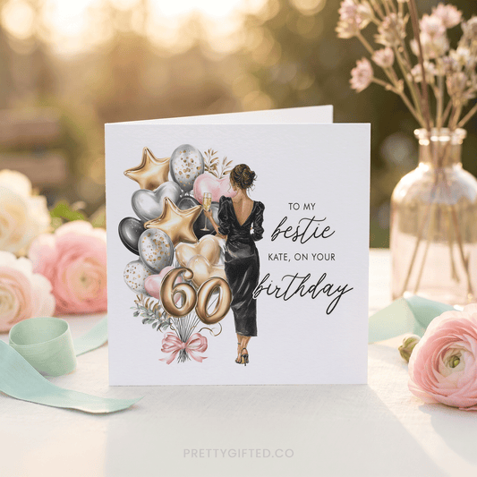 Personalized 60th Birthday Card for Best Friend – Elegant Champagne Birthday Card for Women - Pretty Gifted