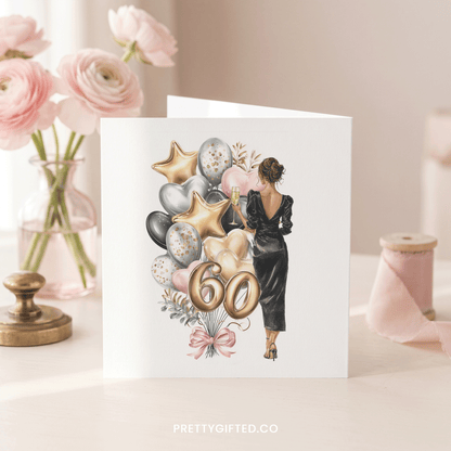 Personalized 60th Birthday Card for Best Friend – Elegant Champagne Birthday Card for Women - Pretty Gifted