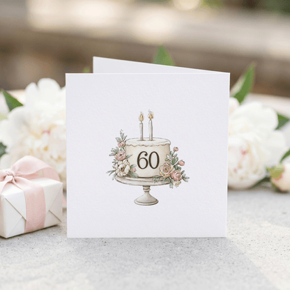 Personalized 60th Birthday Card with Blush Floral Cake Illustration - Pretty Gifted
