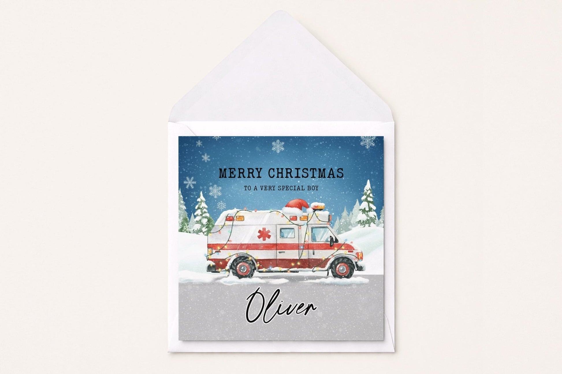 Personalized Ambulance Christmas Card, Boys Kids Gift - Pretty Gifted