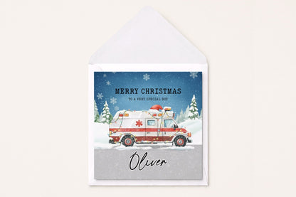 Personalized Ambulance Christmas Card, Boys Kids Gift - Pretty Gifted