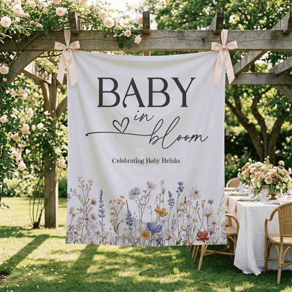 Personalized Baby in Bloom Backdrop, Wildflower Baby Shower Banner - Pretty Gifted