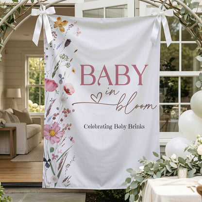 Personalized Baby in Bloom Girl Backdrop, Pink Wildflower Baby Shower - Pretty Gifted