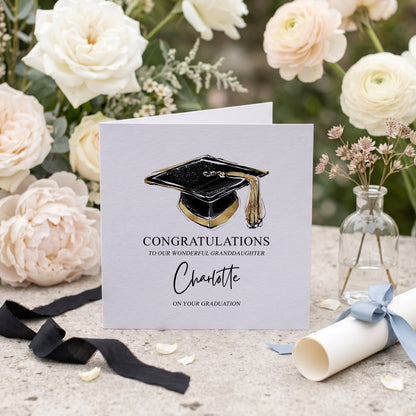 Personalized Black and Gold Graduation Cap Card for Granddaughter - Pretty Gifted