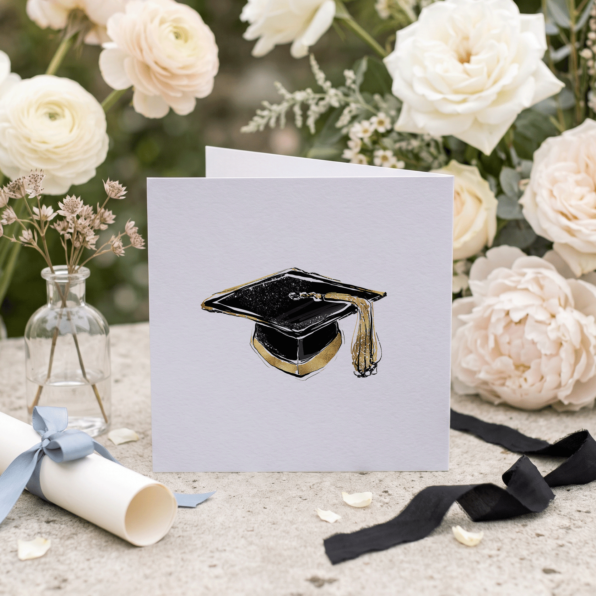 Personalized Black and Gold Mortarboard Graduation Card - Pretty Gifted
