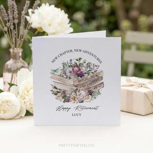 Personalized Book Lover Retirement Card – Floral Teacher Retirement Card with Custom Name - Pretty Gifted