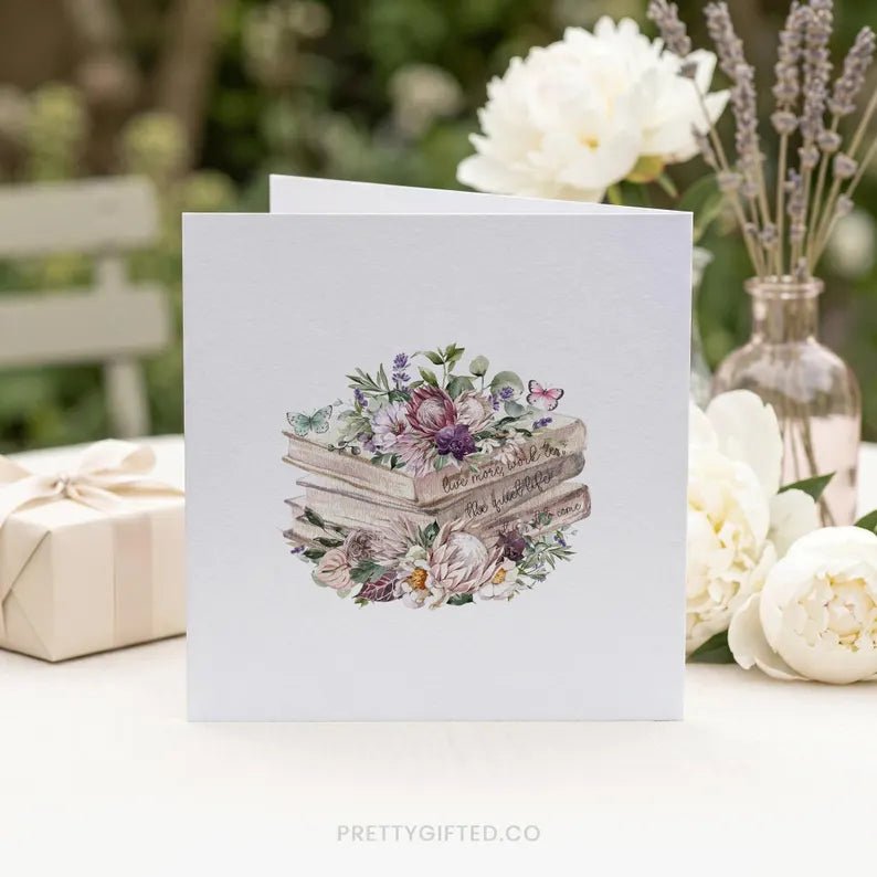 Personalized Book Lover Retirement Card – Floral Teacher Retirement Card with Custom Name - Pretty Gifted
