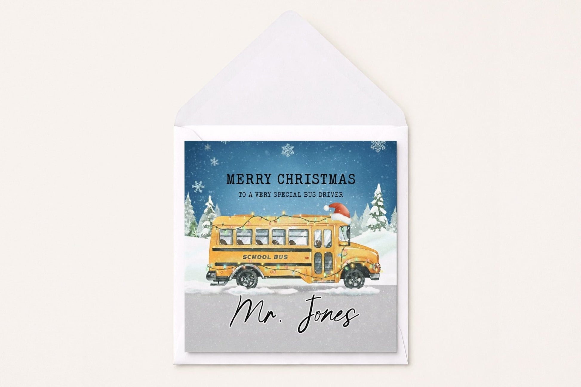 Personalized Bus Driver Christmas Card, School Bus Holiday - Pretty Gifted