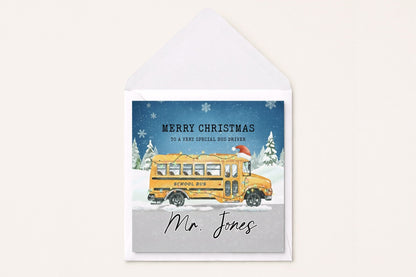 Personalized Bus Driver Christmas Card, School Bus Holiday - Pretty Gifted