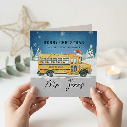 Personalized Bus Driver Christmas Card, School Bus Holiday - Pretty Gifted