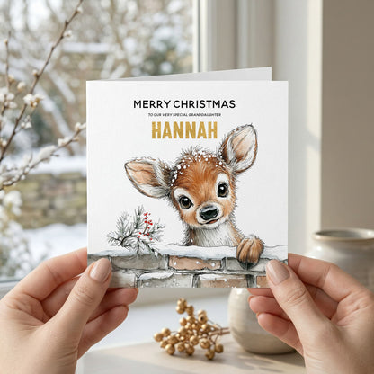 Personalized Deer Christmas Card, Custom Name Holiday Card - Pretty Gifted
