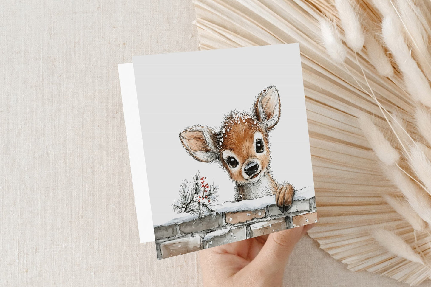 Personalized Deer Christmas Card, Custom Name Holiday Card - Pretty Gifted