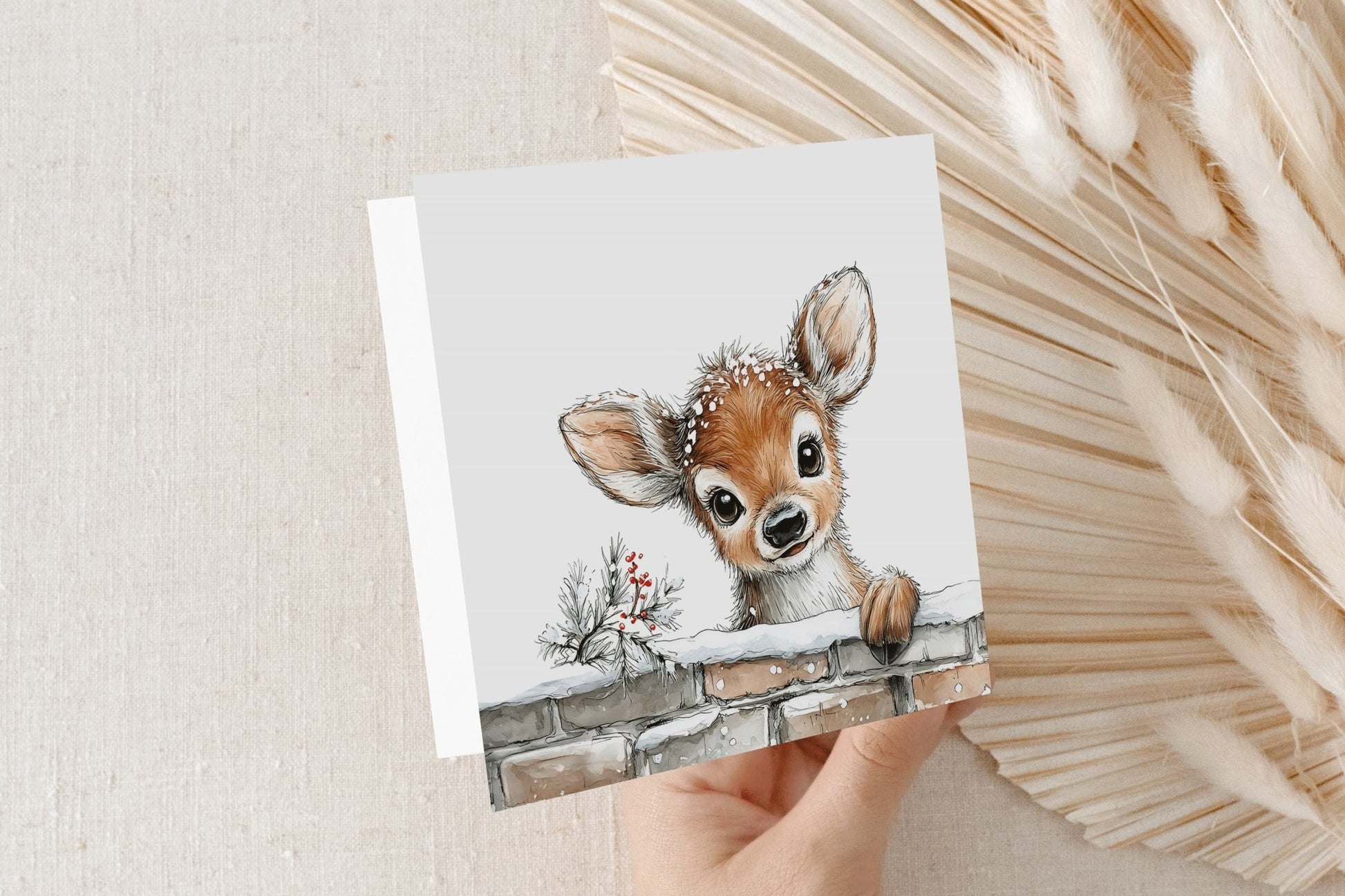 Personalized Deer Christmas Card, Custom Name Holiday Card - Pretty Gifted