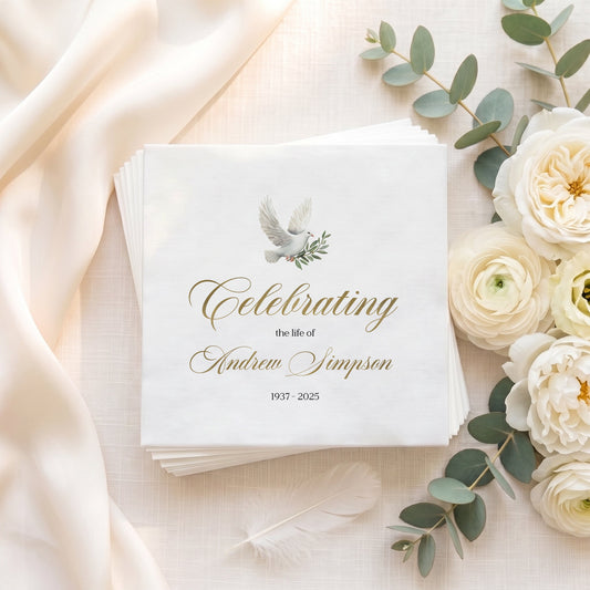 Personalized Dove Celebration of Life Memorial Napkins - Pretty Gifted