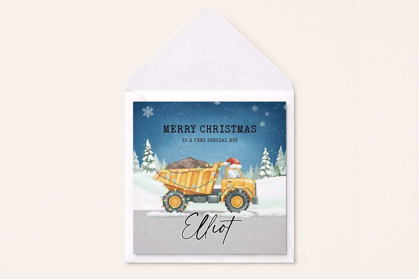 Personalized Dump Truck Christmas Card for Boys, Holiday - Pretty Gifted