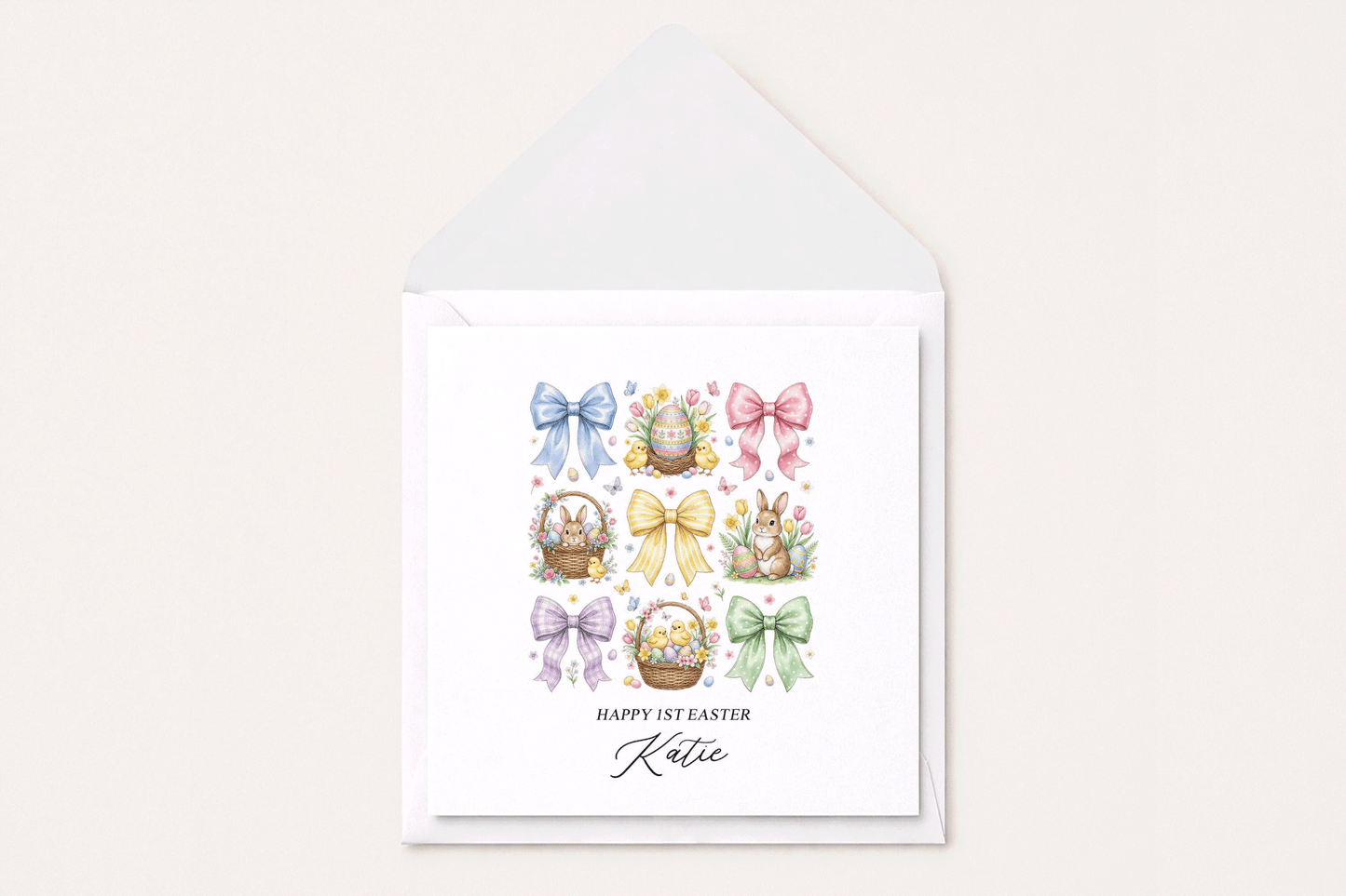 Personalized Easter Card, Coquette Bunny Bow Keepsake Gift - Pretty Gifted