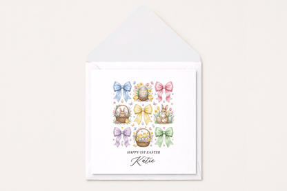 Personalized Easter Card, Coquette Bunny Bow Keepsake Gift - Pretty Gifted