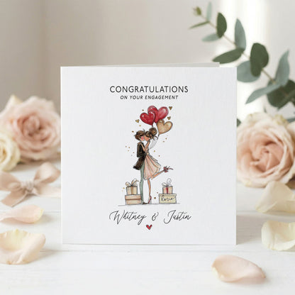 Personalized Engagement Congratulations Card, Romantic Couple Heart Balloons - Pretty Gifted