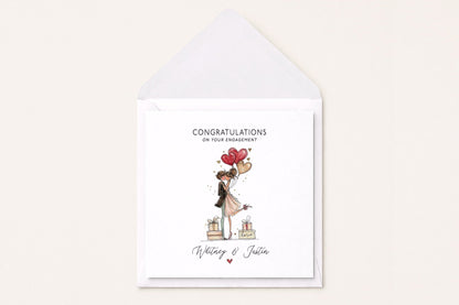 Personalized Engagement Congratulations Card, Romantic Couple Heart Balloons - Pretty Gifted
