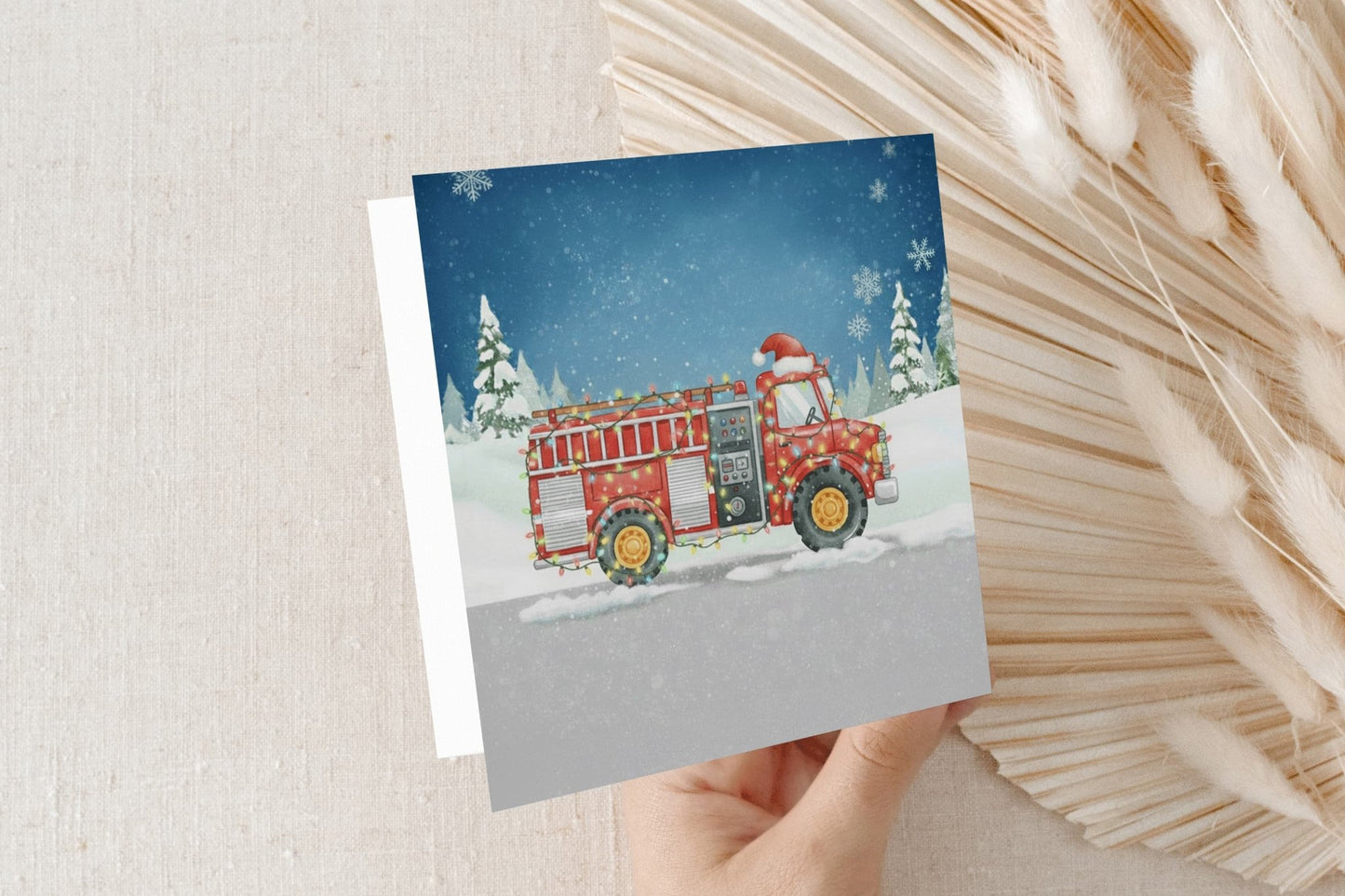 Personalized Fire Truck Christmas Card for Boys, Holiday - Pretty Gifted
