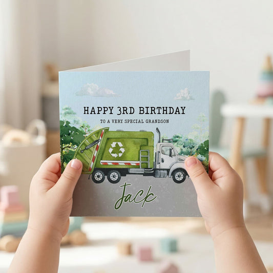 Personalized Garbage Truck Birthday Card, Custom Kids Gift - Pretty Gifted