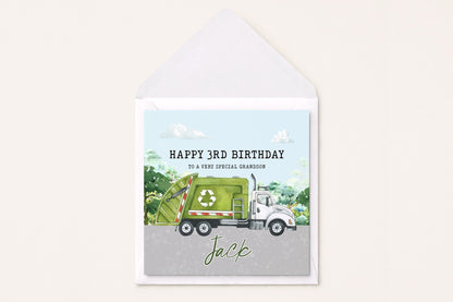 Personalized Garbage Truck Birthday Card, Custom Kids Gift - Pretty Gifted