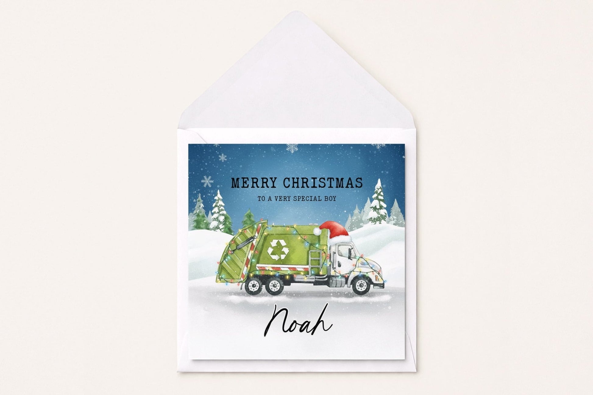 Personalized Garbage Truck Christmas Card, Boys Kids Gift - Pretty Gifted