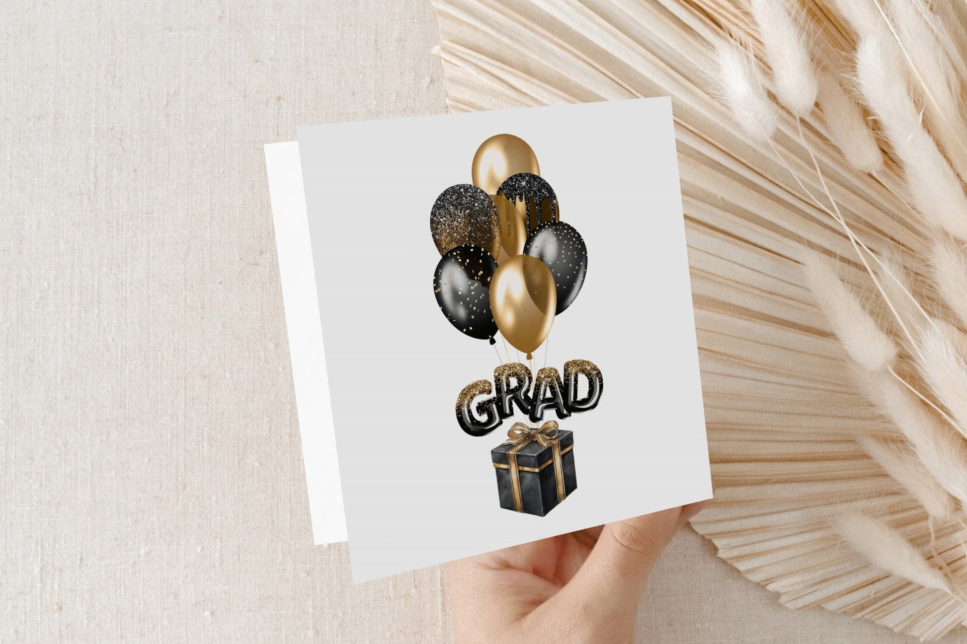 Personalized Graduation Card, Black and Gold Balloon Grad Design - Pretty Gifted