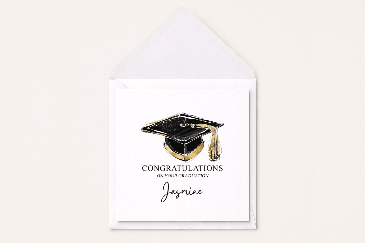 Personalized Graduation Card, Gold Grad Cap Gift - Pretty Gifted
