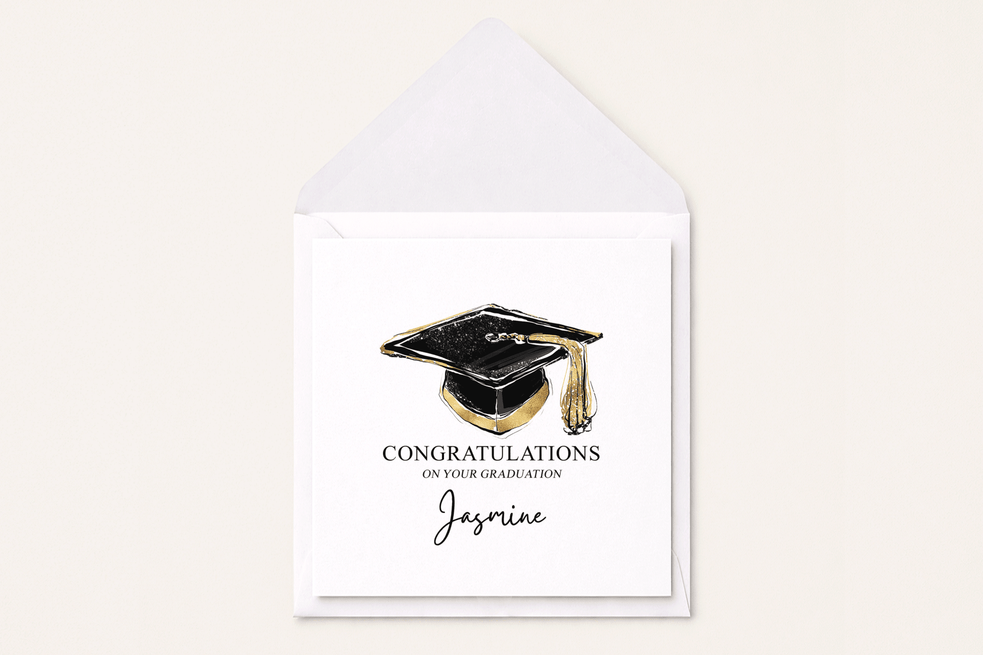 Personalized Graduation Card, Gold Grad Cap Gift - Pretty Gifted
