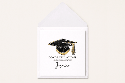 Personalized Graduation Card, Gold Grad Cap Gift - Pretty Gifted